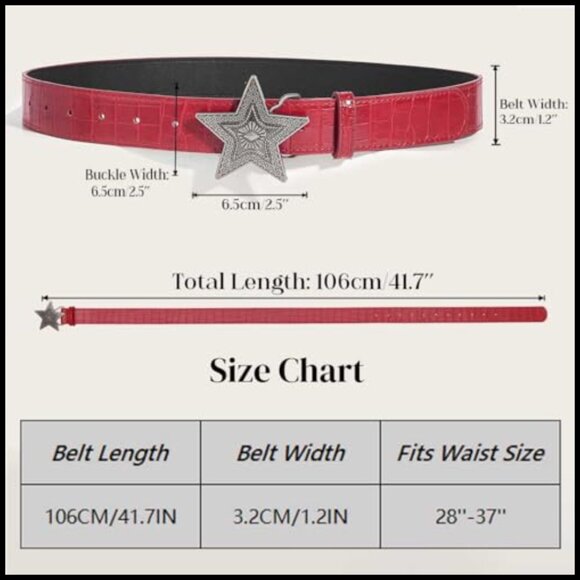 Red Cowgirl Belt with Star Buckle, Faux Leather, Adjustable main image 5